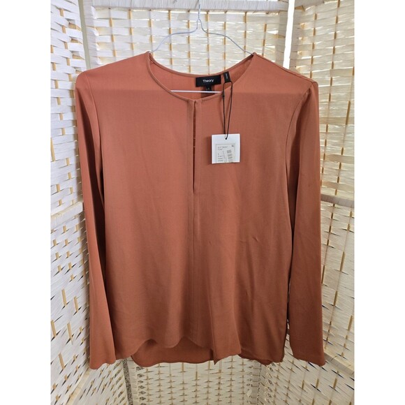 THEORY Women's Silk Long Sleeve Tunic Size Small Russet Color *NWT* - Picture 1 of 5